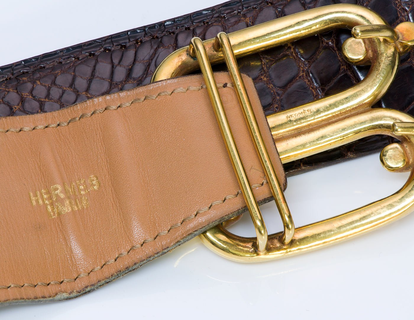 Hermès Paris Wide Brown Crocodile Chaine d’Ancre Belt