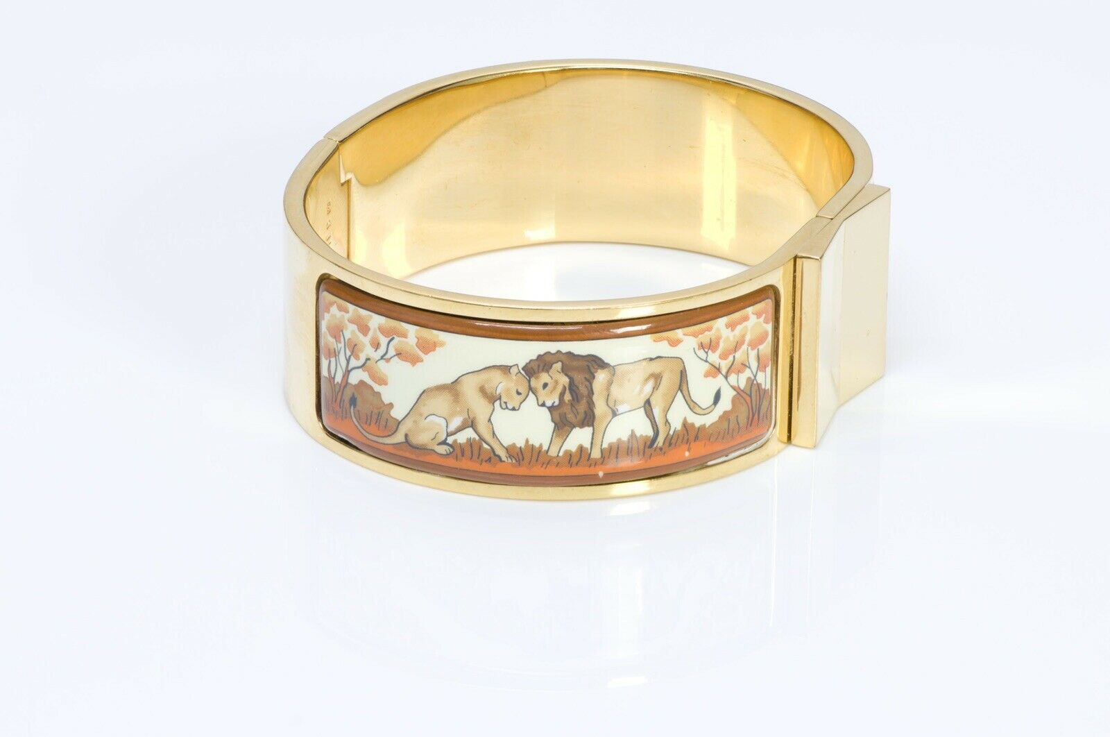 HERMES Paris Wide Clic Clac Enamel Lion Bangle Bracelet