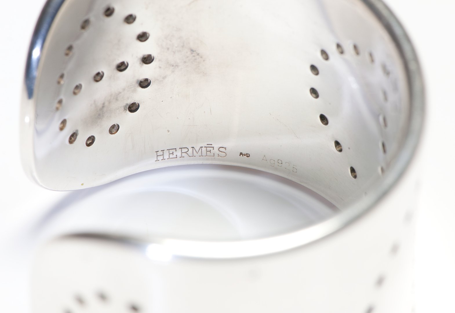 Hermes Paris Wide Sterling Silver H Eclipse Cuff Bracelet