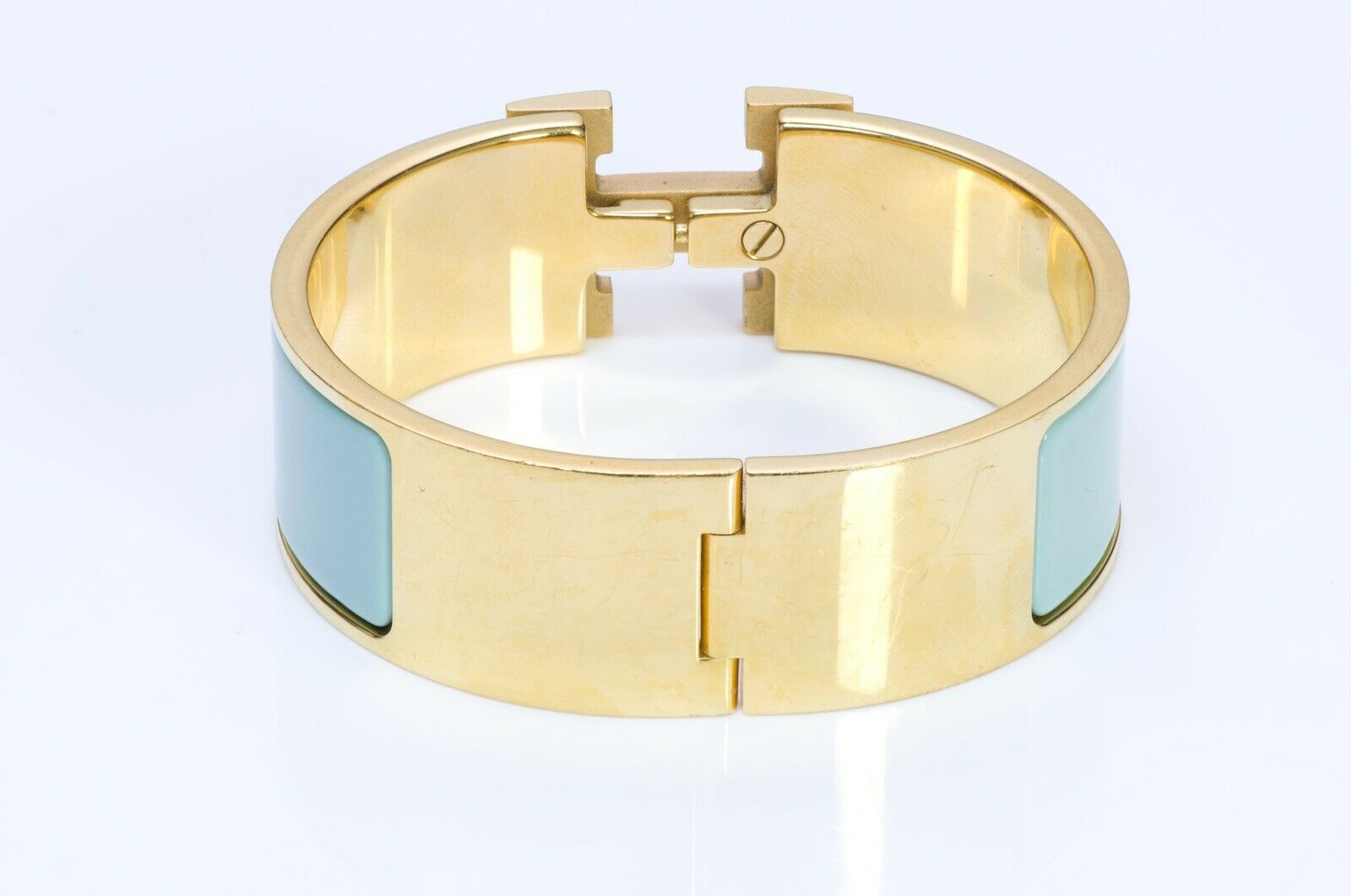 HERMES Paris Wide Turquoise Enamel Clic Clac Bracelet PM