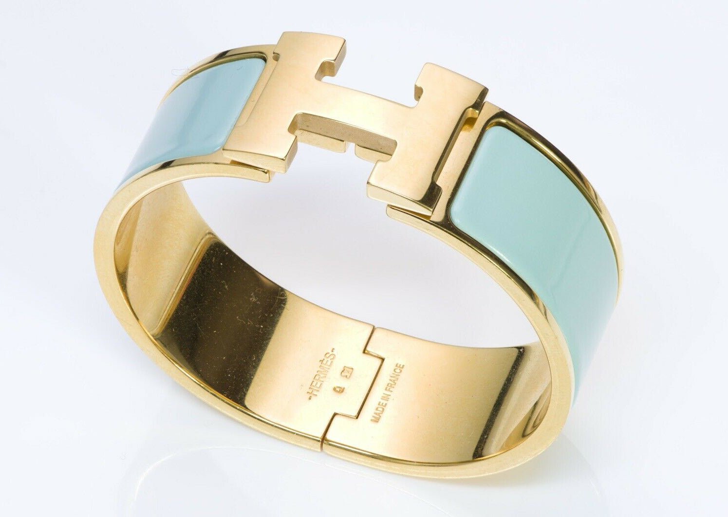 HERMES Paris Wide Turquoise Enamel Clic Clac Bracelet PM