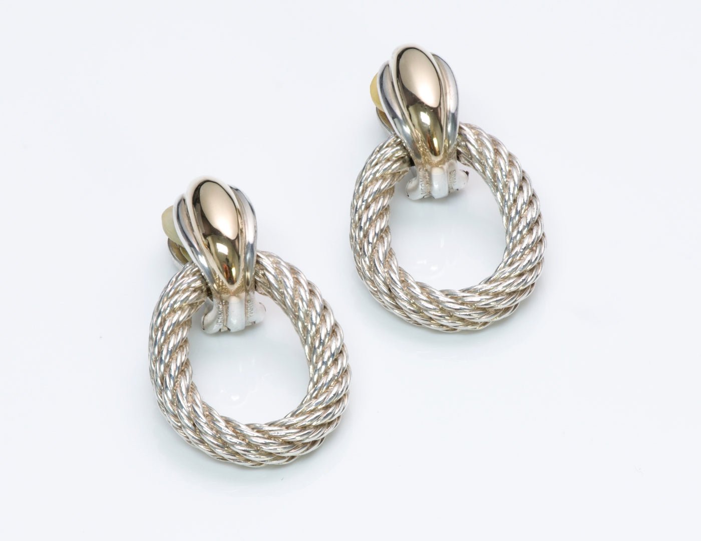 Hermès Silver Gold Door Knocker Earrings
