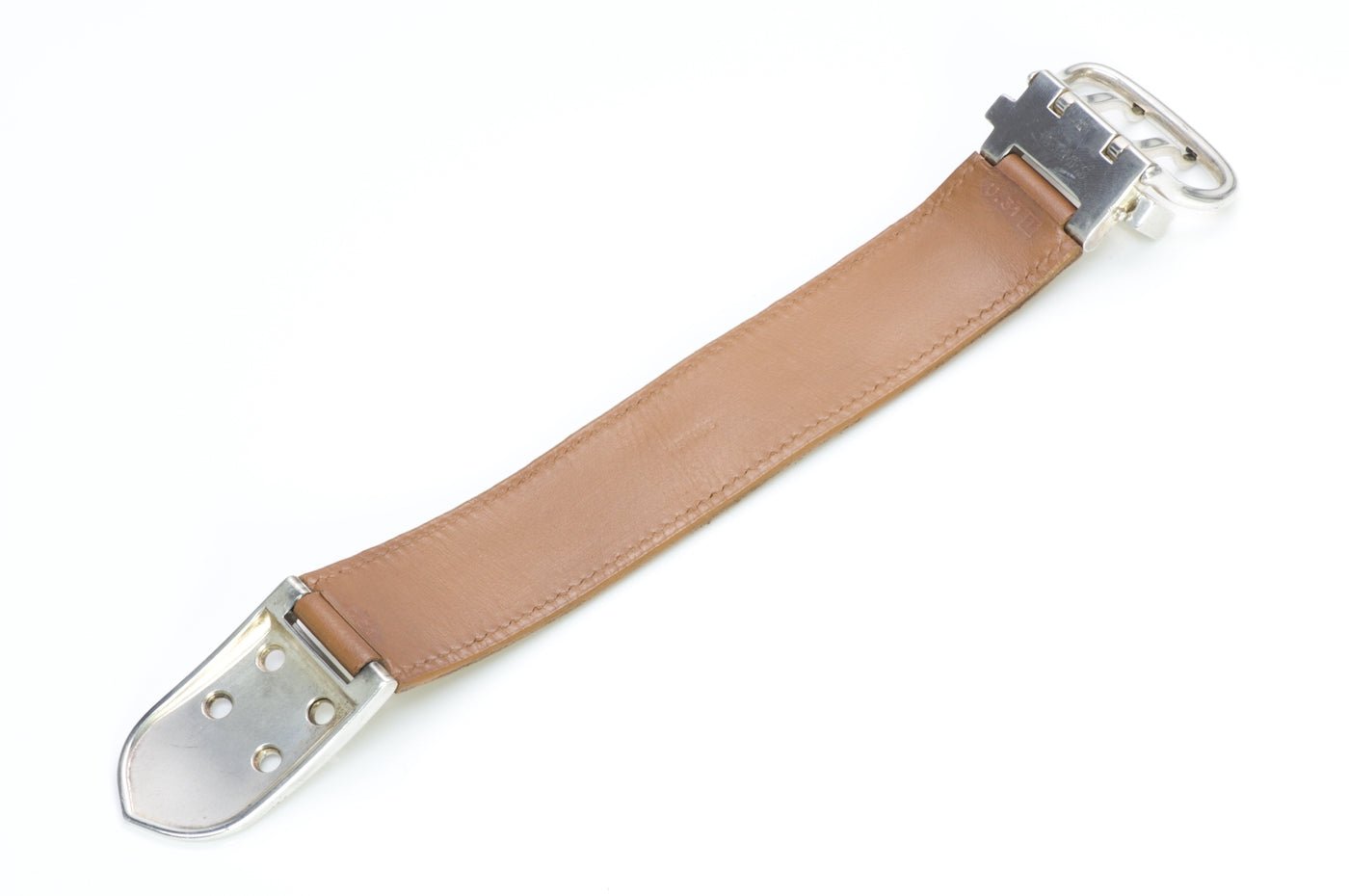 Hermès Silver Leather Buckle Bracelet