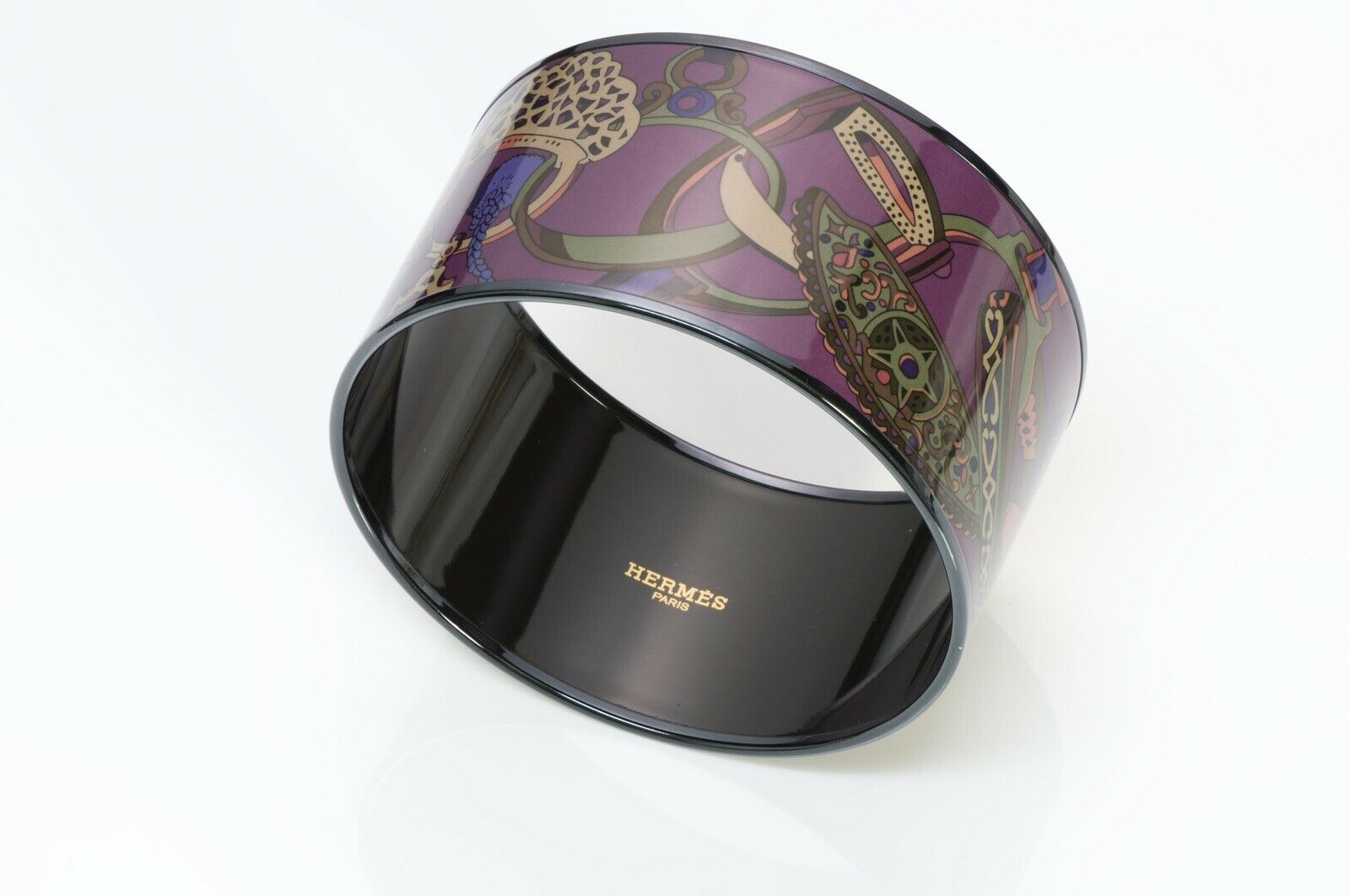 Hermes Wide Enamel Harness Saddle Bangle Bracelet