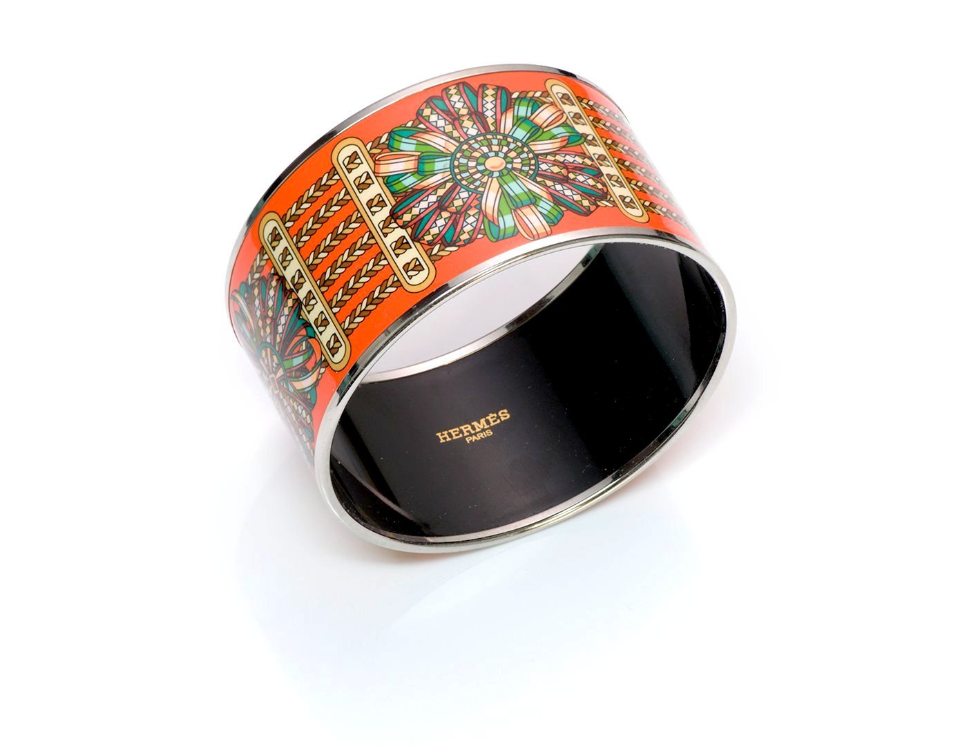 Hermès Wide Ribbons Enamel Bangle Bracelet