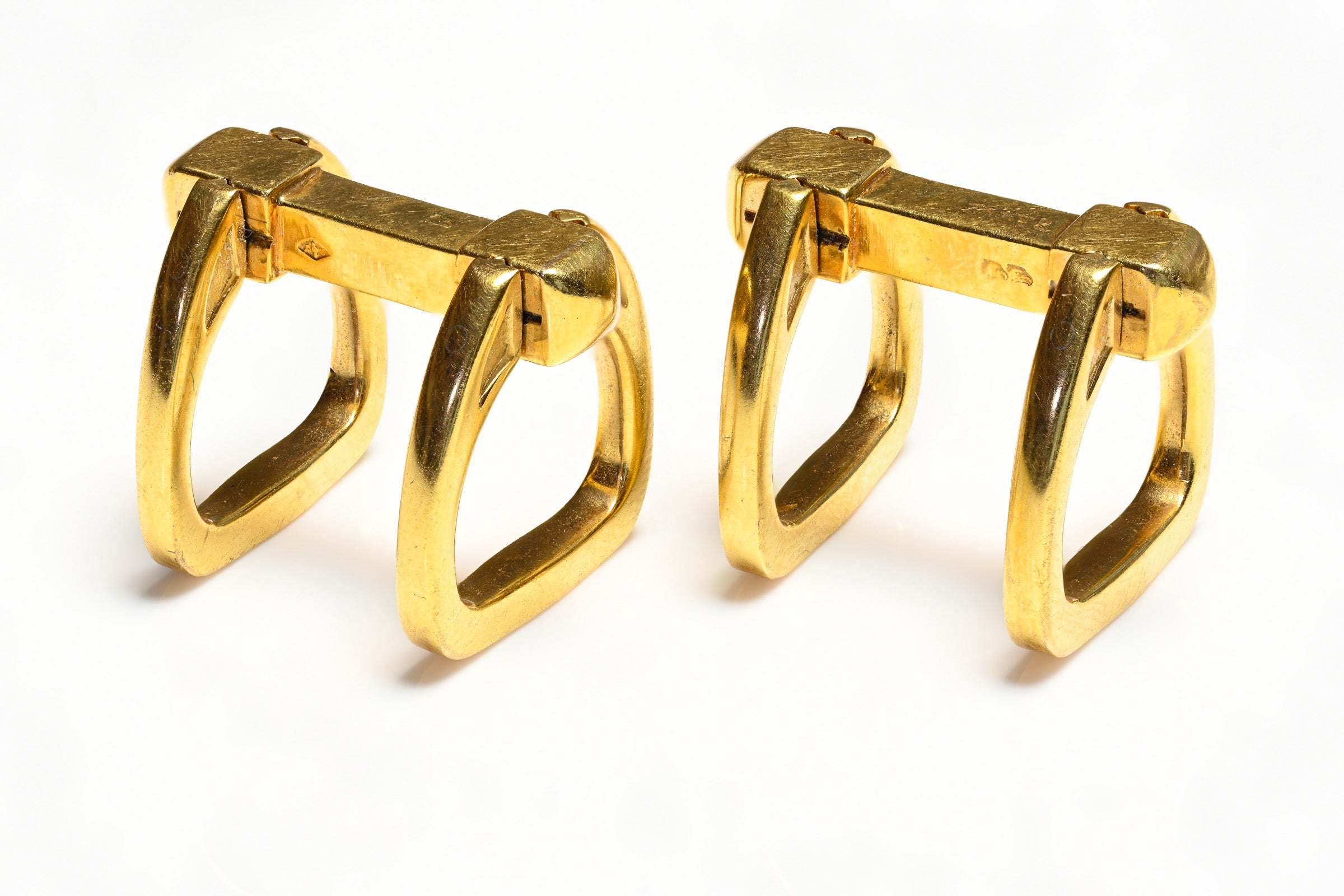 Hermes 18K Yellow Gold Equestrian Stirrup Cufflinks 