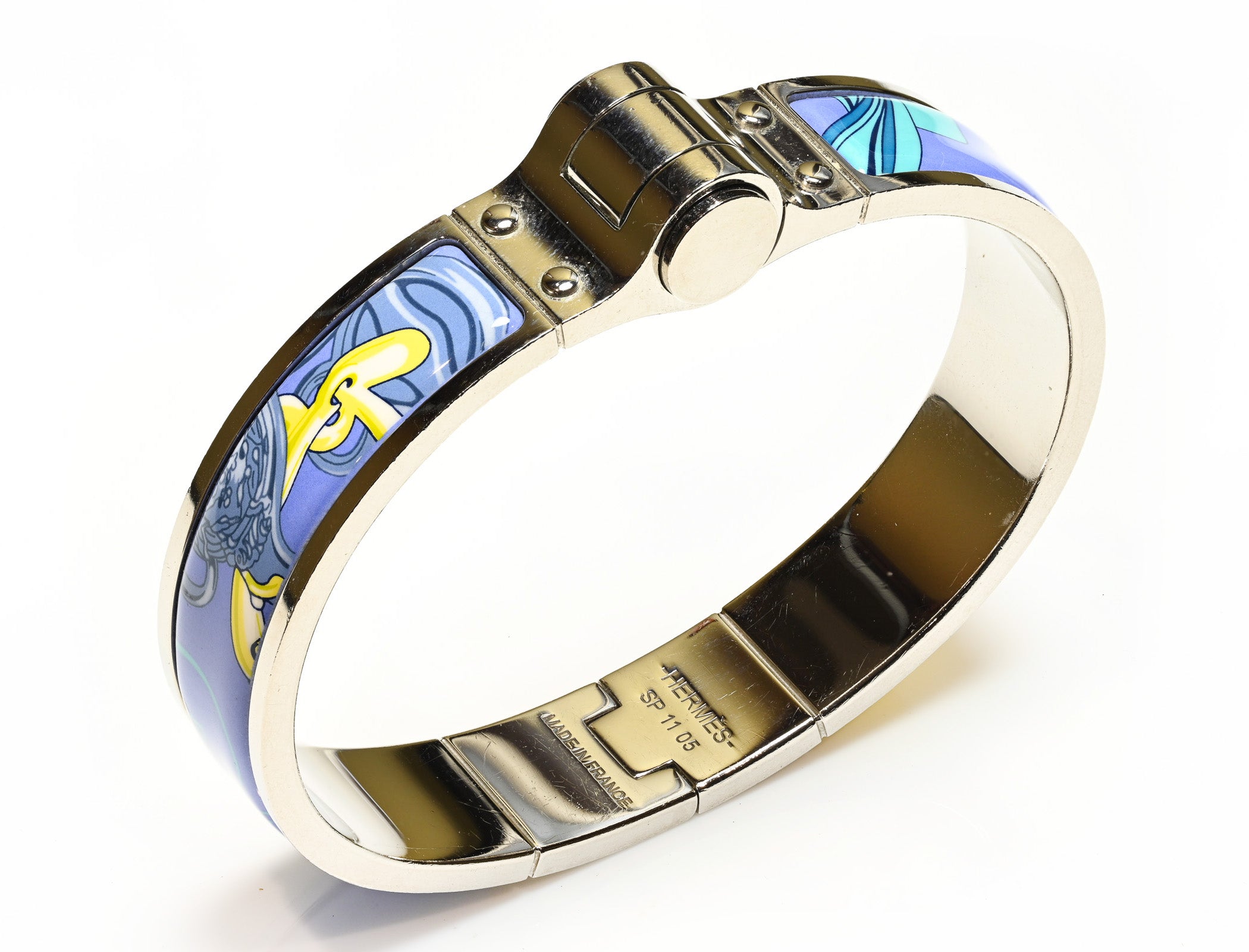 Hermes Paris Brides de Gala Blue Enamel Bangle Bracelet 3