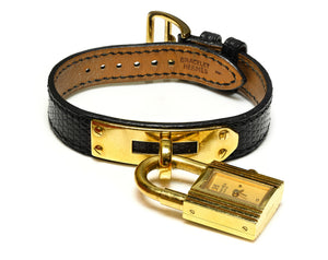 Vintage Hermès Kelly Cadena Watch Bracelet in Black Lizard