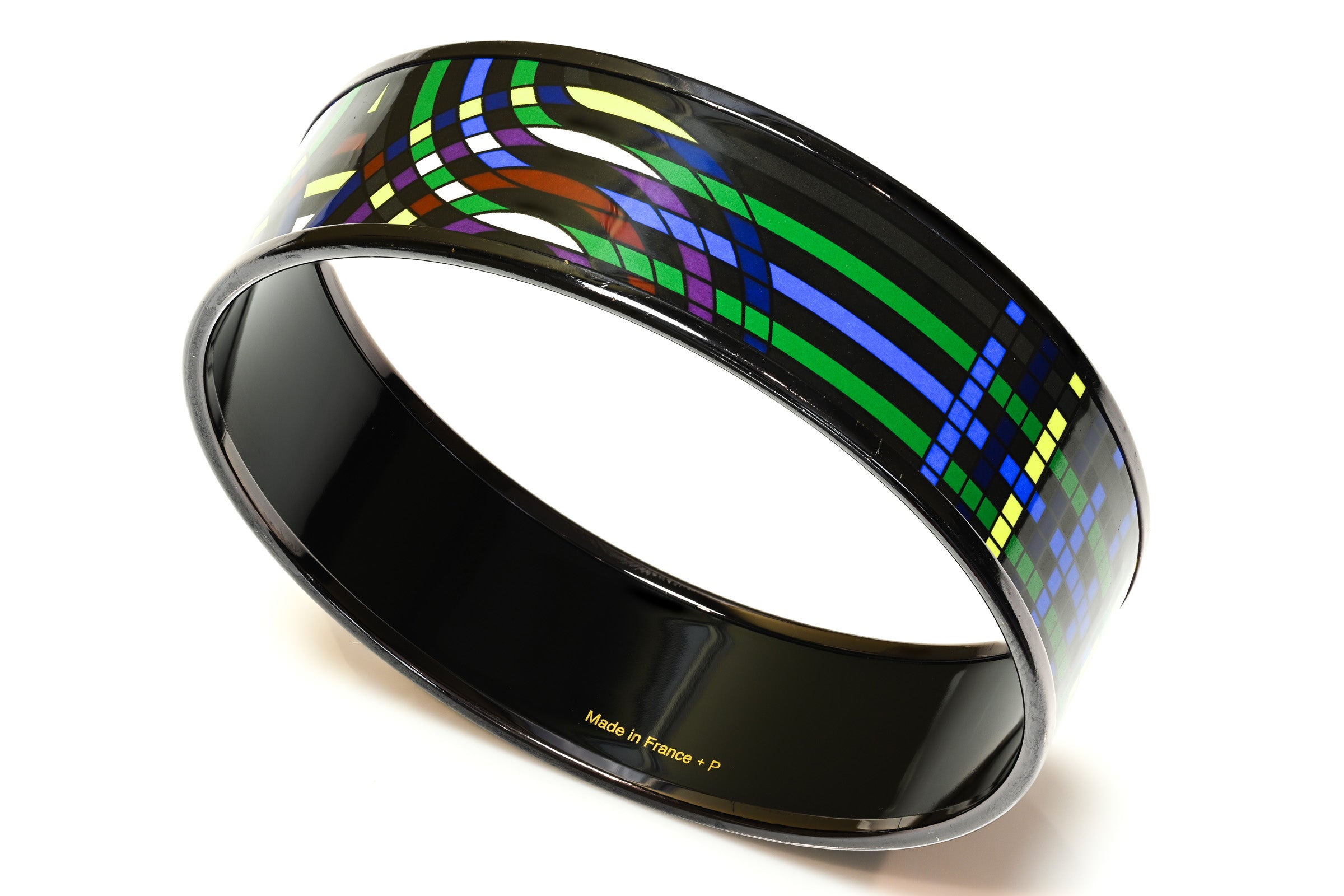 Hermes Paris Wide Black Blue Green Equestrian Bangle Bracelet 2