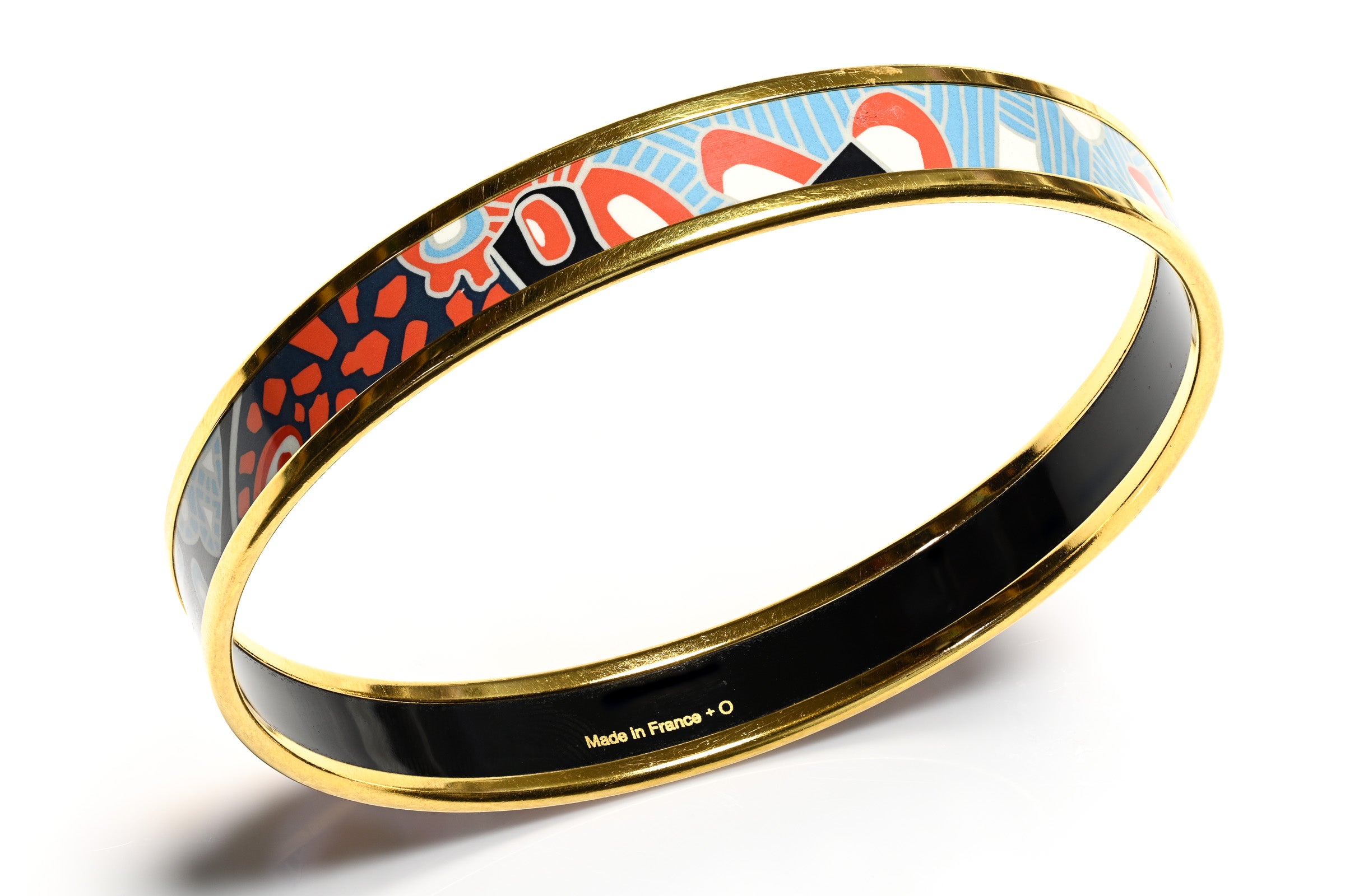 Hermes Paris Narrow Gold Plated Blue Red Enamel Bangle Bracelet