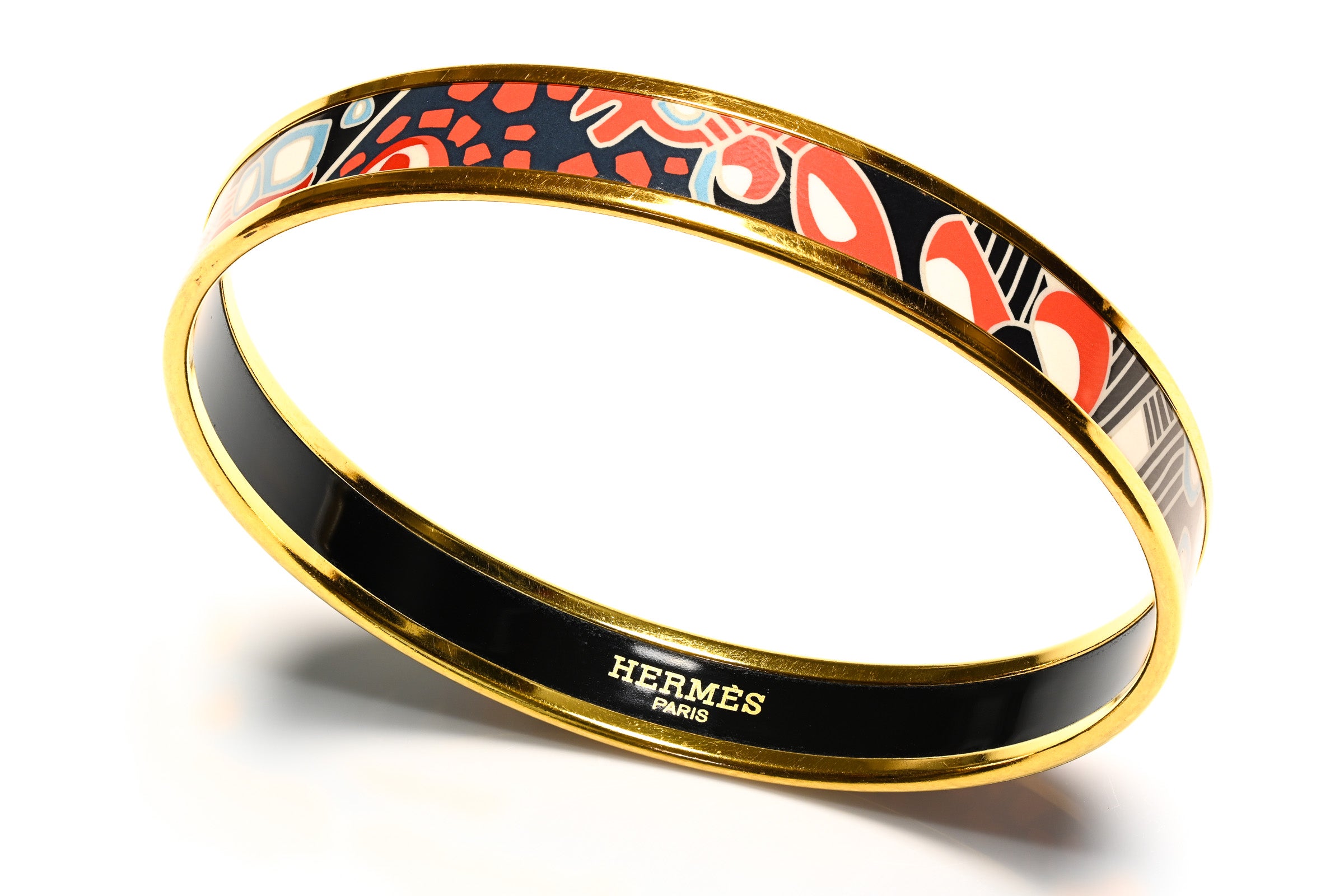 Hermes Paris Narrow Gold Plated Blue Red Enamel Bracelet