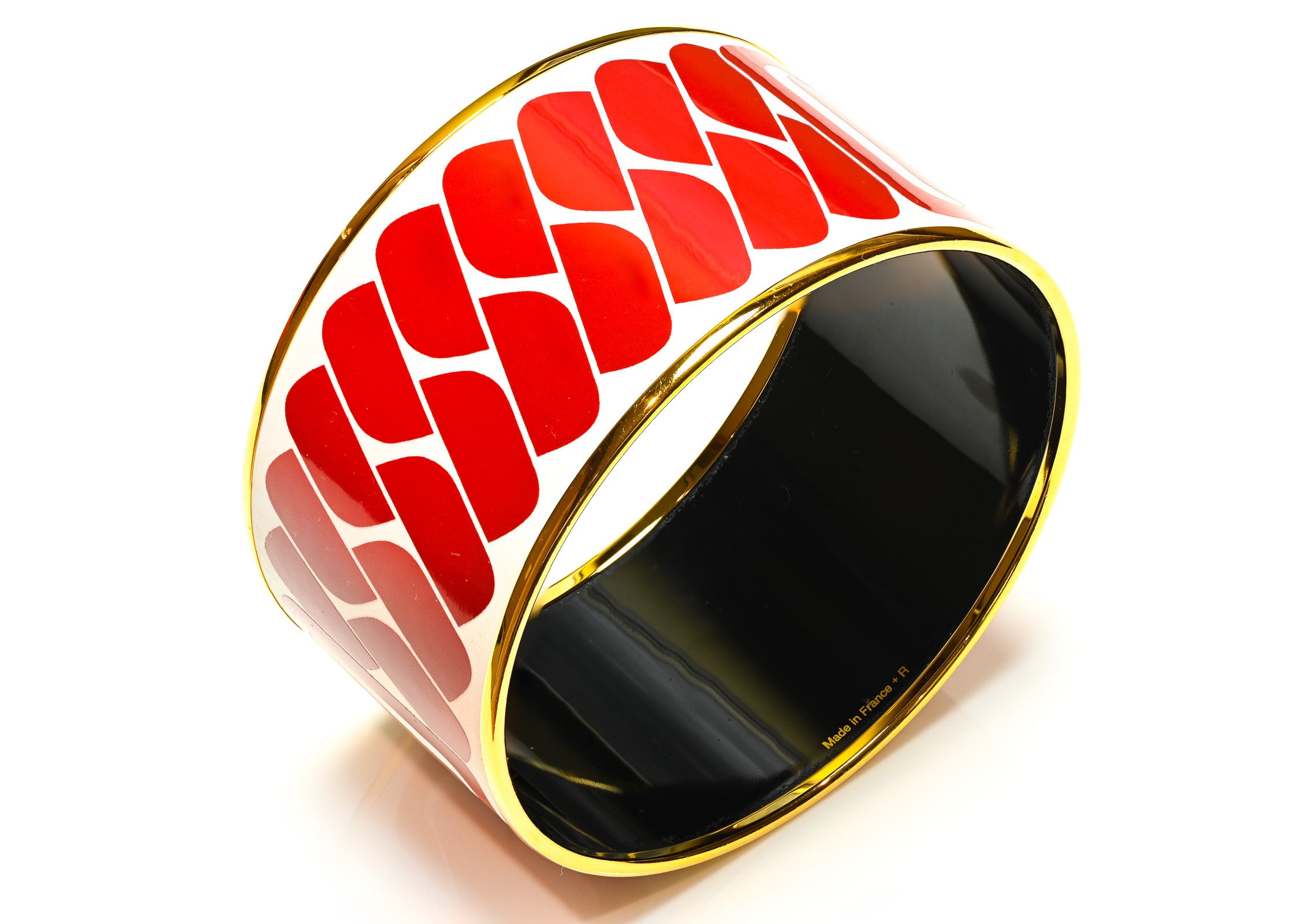 Hermes Paris Wide Gold Plated Red Enamel Chain Bangle Bracelet 1