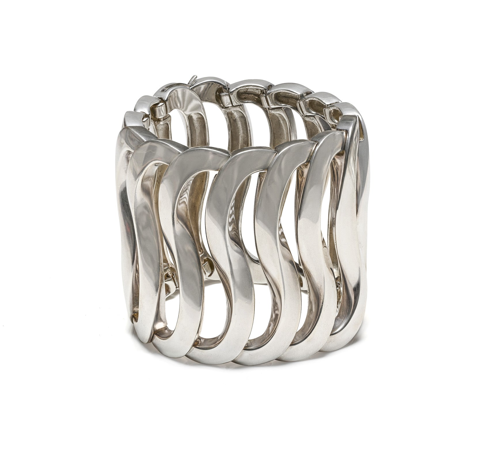 Hermès Sculptural Wave Wide Cuff Bracelet in Sterling Silver