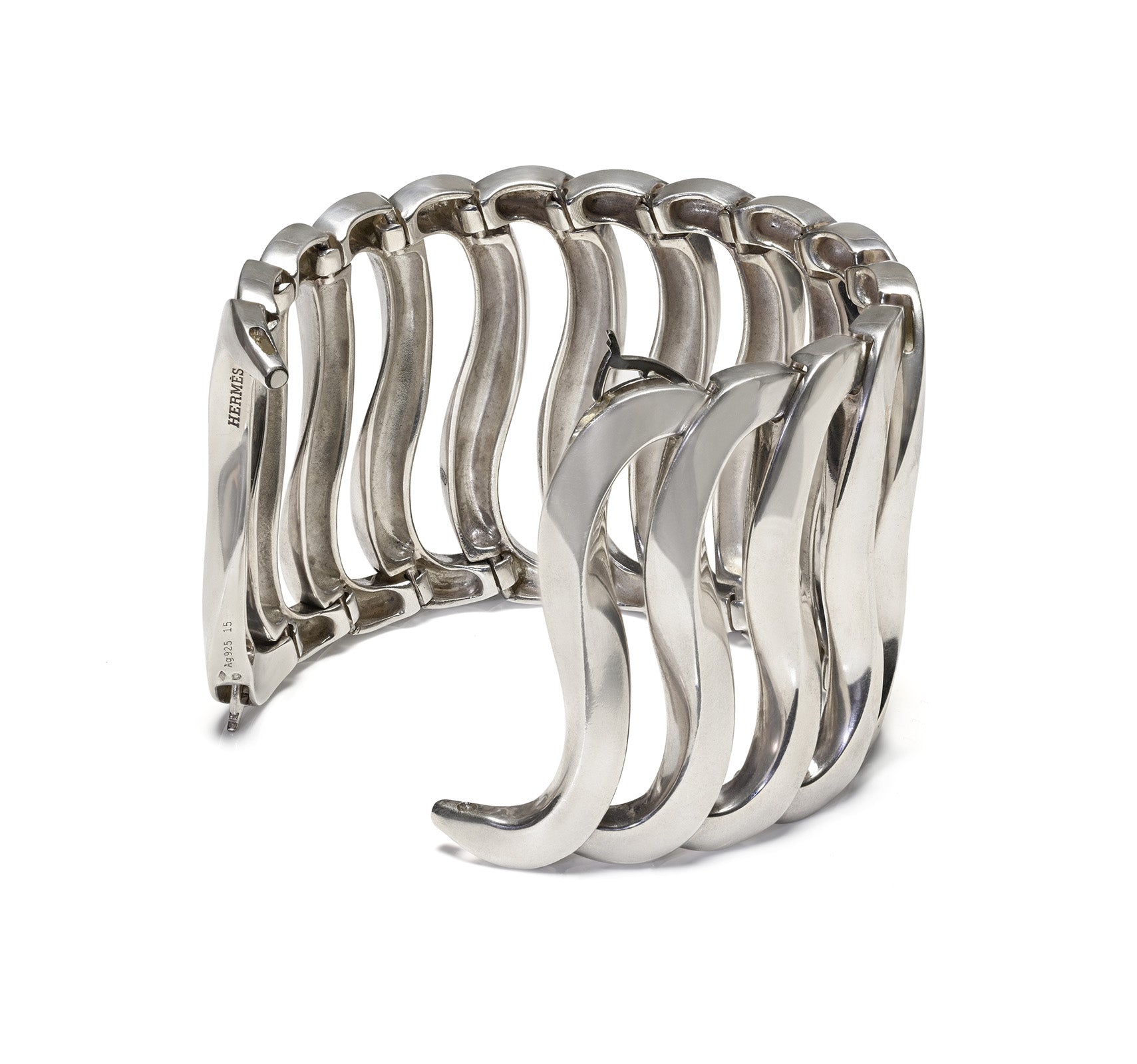 Rare Hermès Wide Cuff Bracelet in Sterling Silver Hallmark
