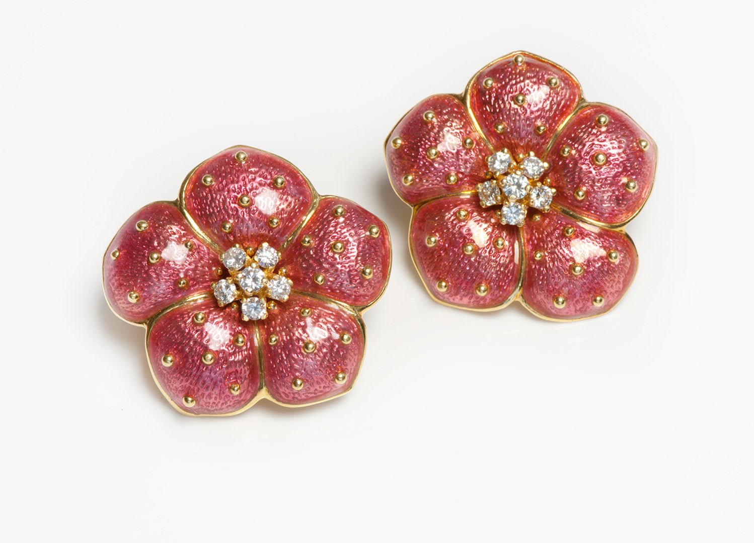 Hidalgo 18K Gold Enamel Diamond Flower Earrings