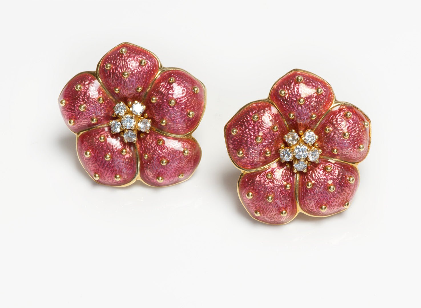 Hidalgo 18K Gold Enamel Diamond Flower Earrings
