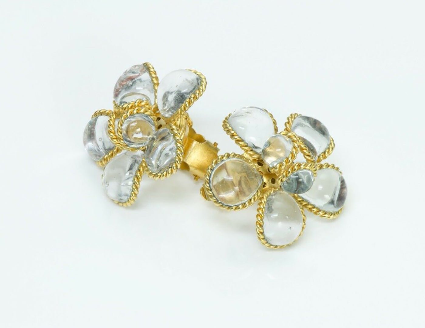 Histoire de Verre Gripoix Glass Camellia Flower Earrings