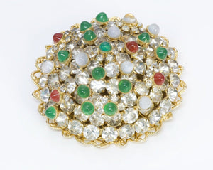 HOBE 1950’s Gold Tone Green Red Glass Crystal Dome Brooch