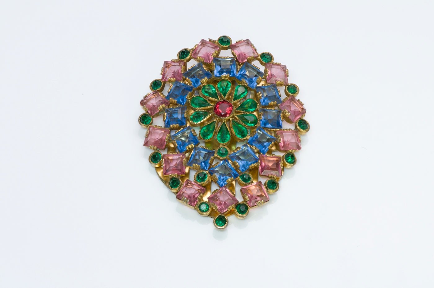 Hobé Pink Blue Green Crystal Flower Clip Brooch