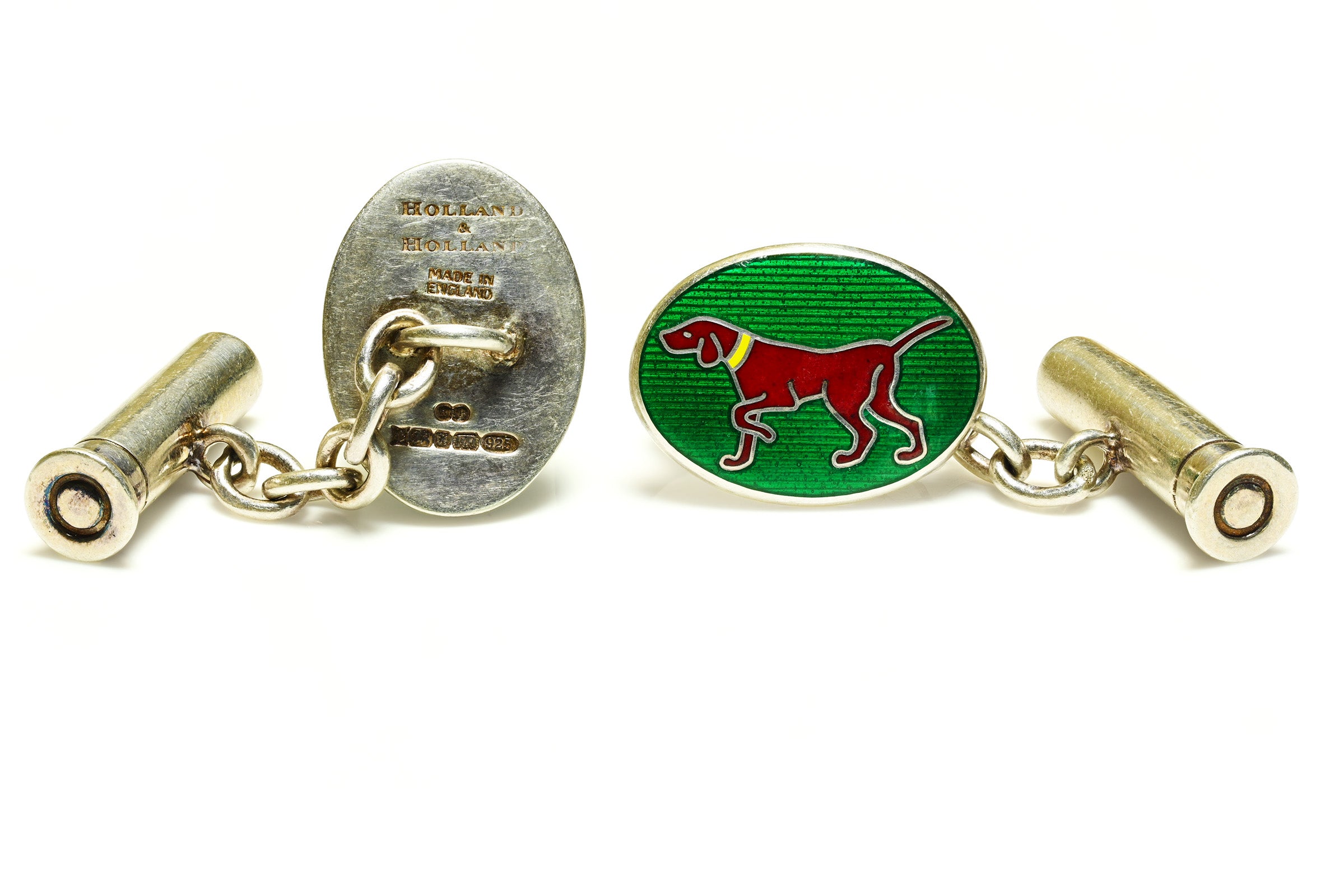 Holland & Holland Sterling Silver Enamel Dog Cufflinks