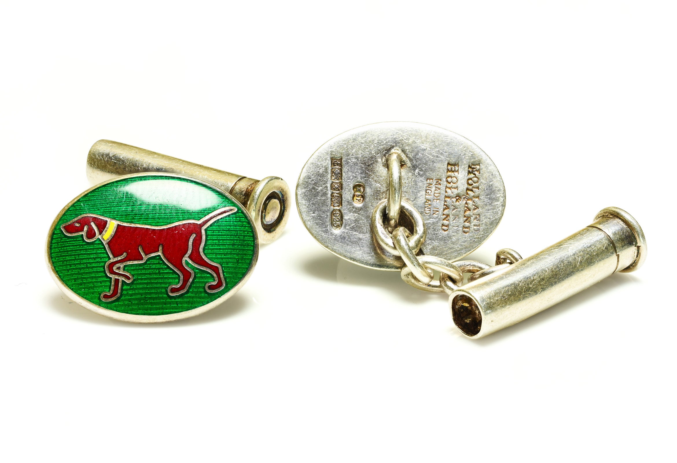 Holland & Holland Sterling Silver Enamel Dog Cufflinks