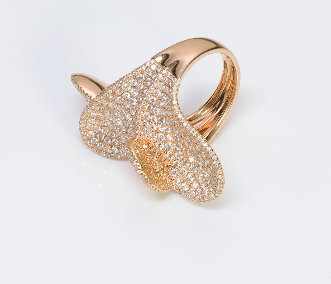 House Of Baguettes Pave Diamond Cocktail Women's Gold Ring