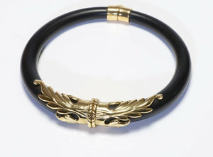 Inna Cytrine Paris Gold Plated Leaf Black Resin Choker Necklace