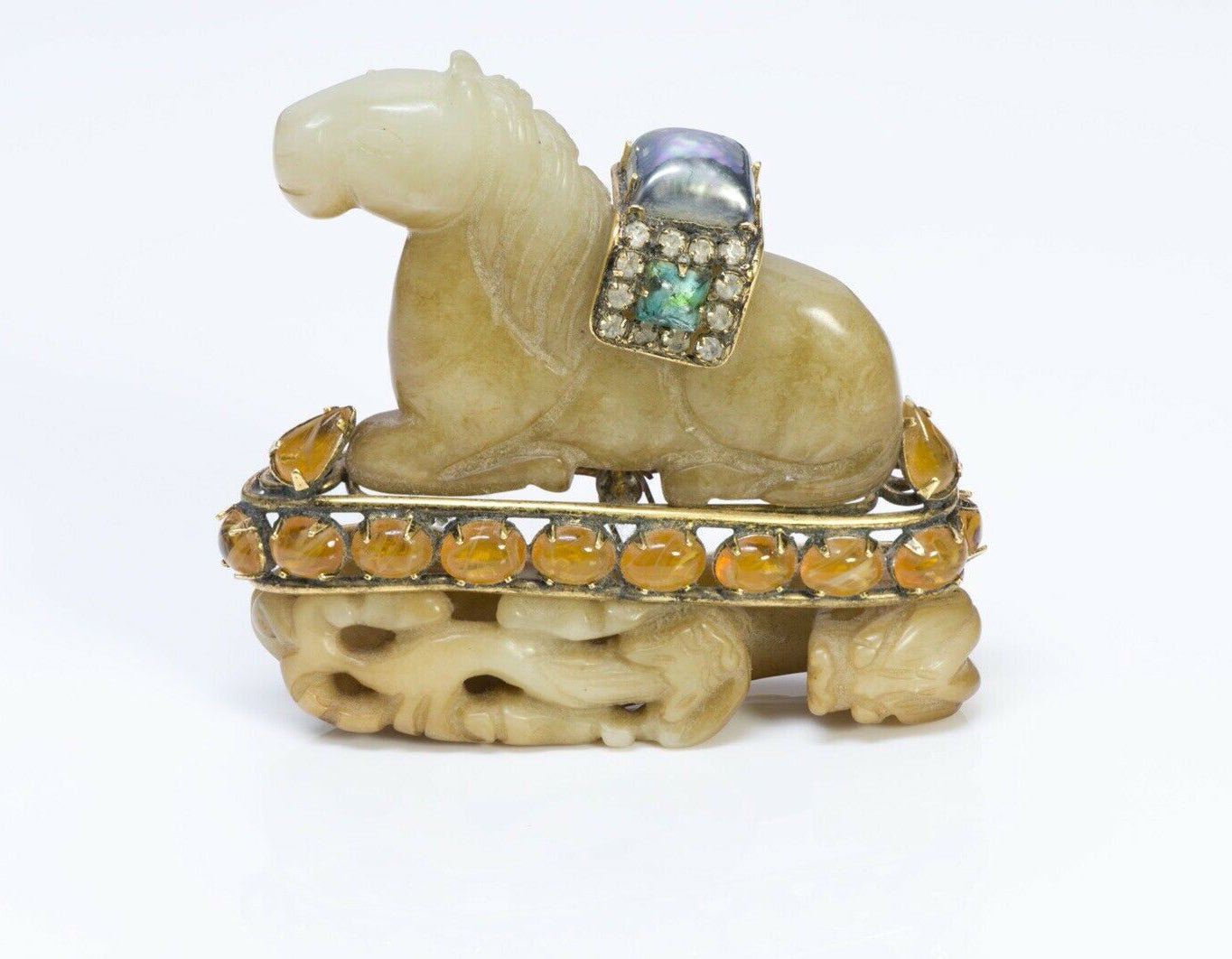 Iradj Moini Asian Style Horse Carved Agate Brooch