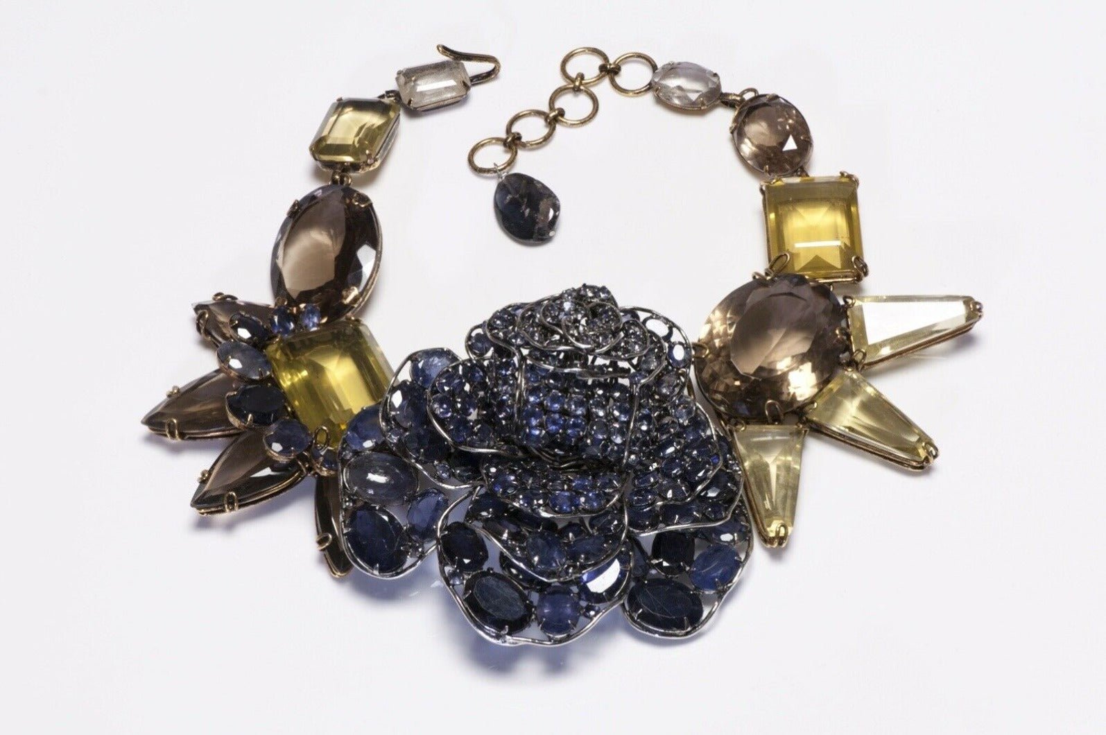 Iradj Moini Citrine Quartz Sapphire Flower Convertible Brooch Collar Necklace