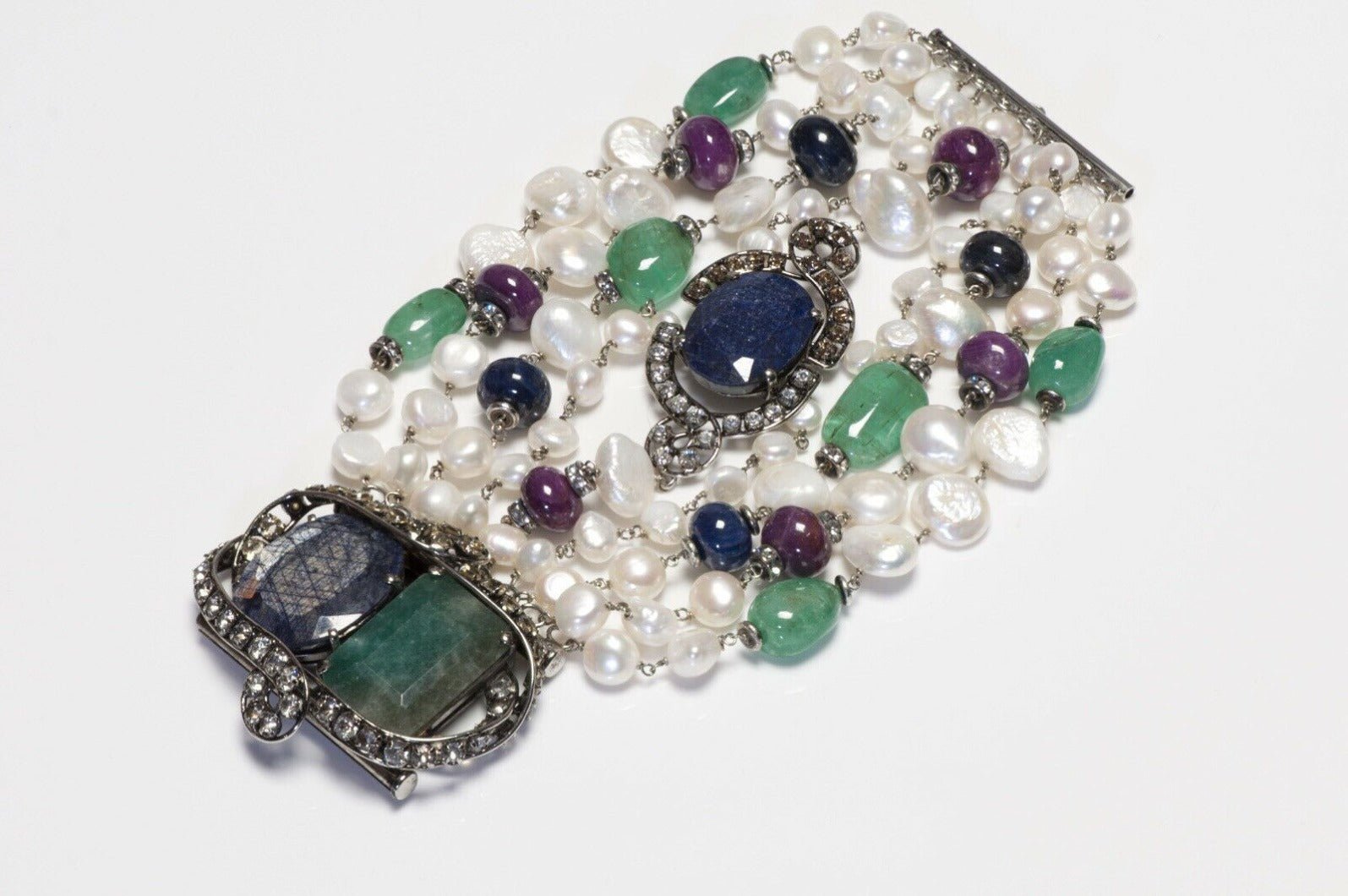 Iradj Moini Fresh Water Pearl Sapphire Ruby Beads Bracelet