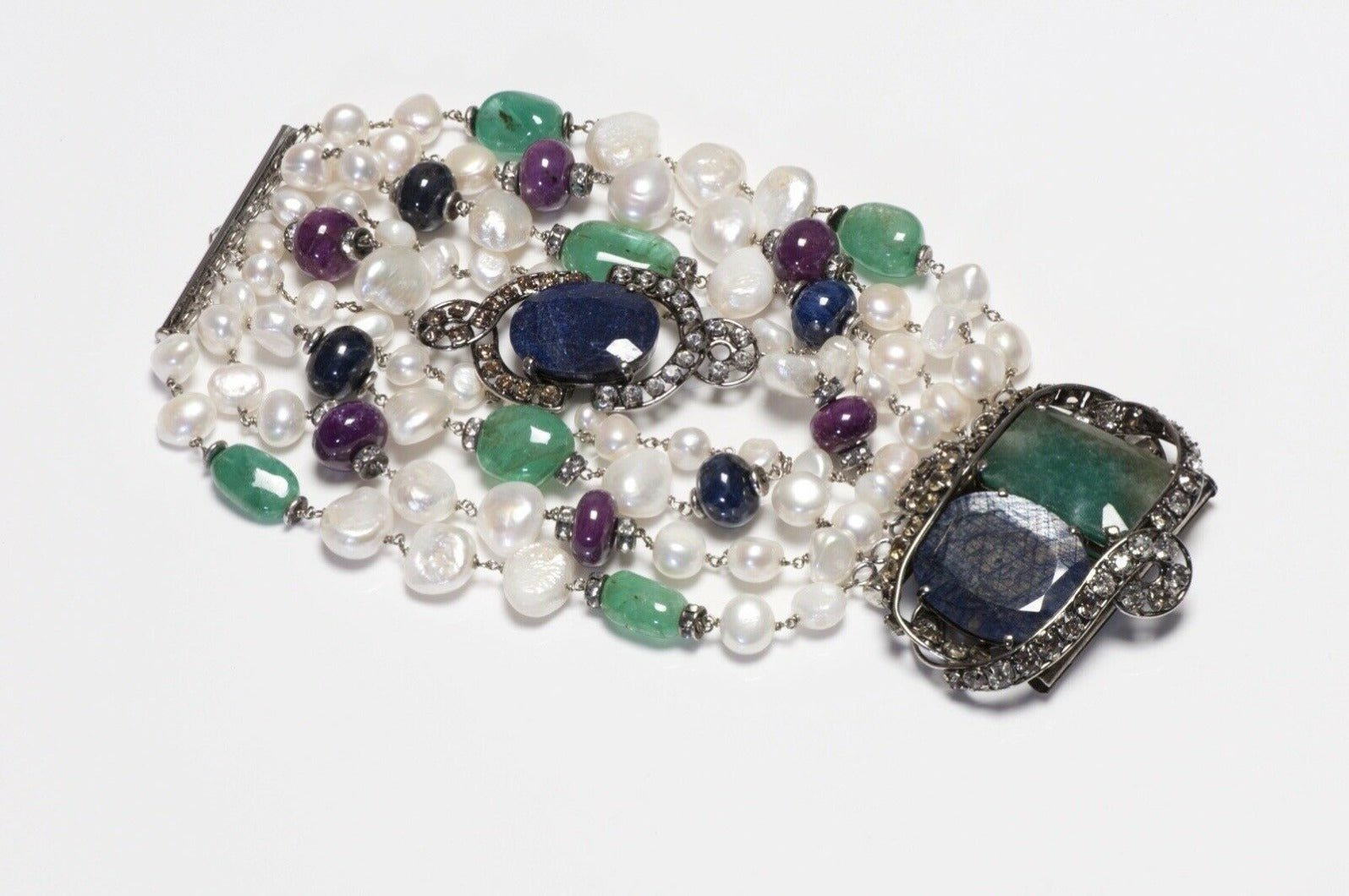 Iradj Moini Fresh Water Pearl Sapphire Ruby Beads Bracelet