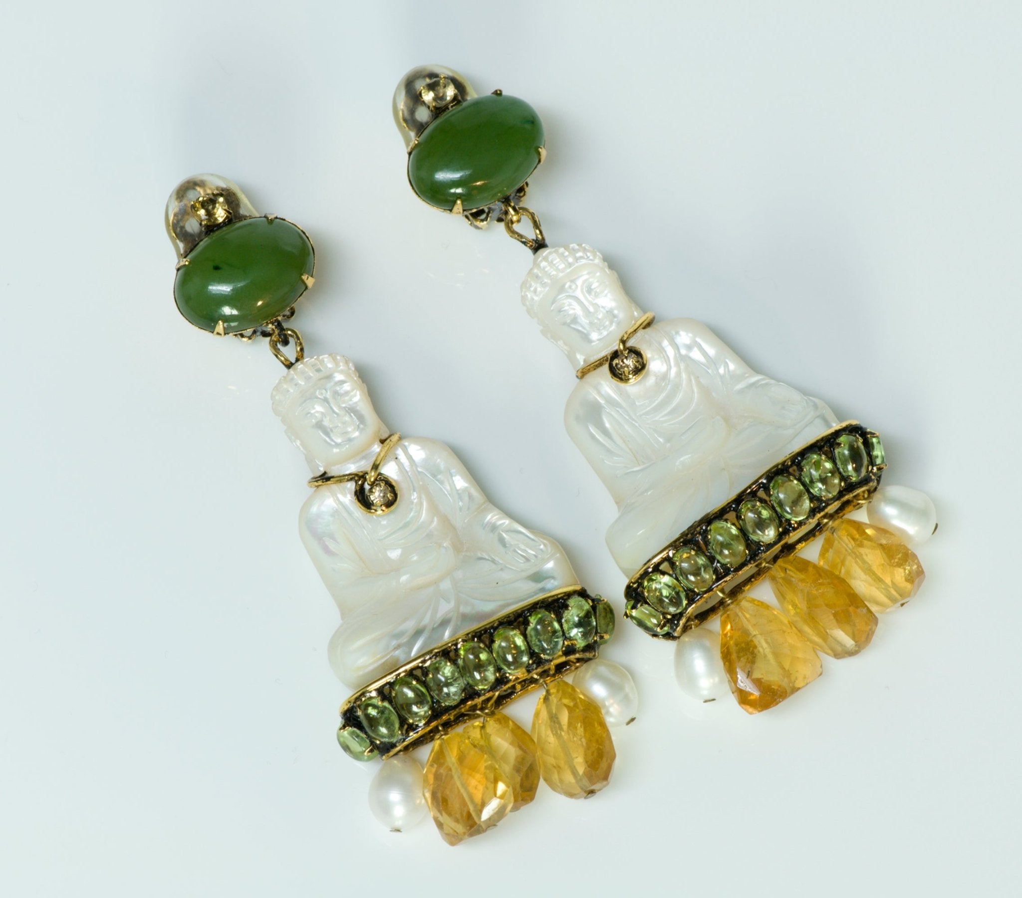 Iradj Moini Jade Mother of Pearl Buddha Earrings