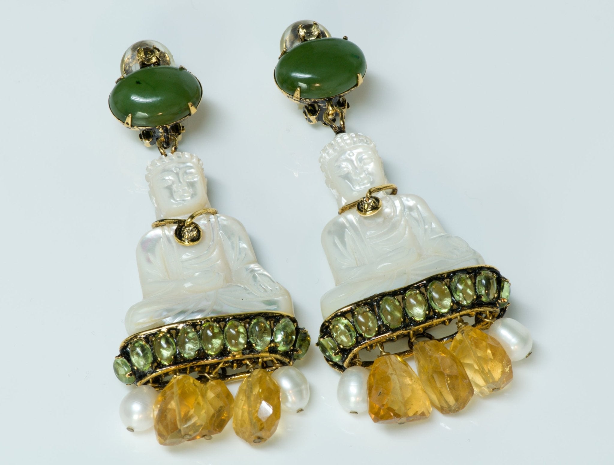 Iradj Moini Jade Mother of Pearl Buddha Earrings