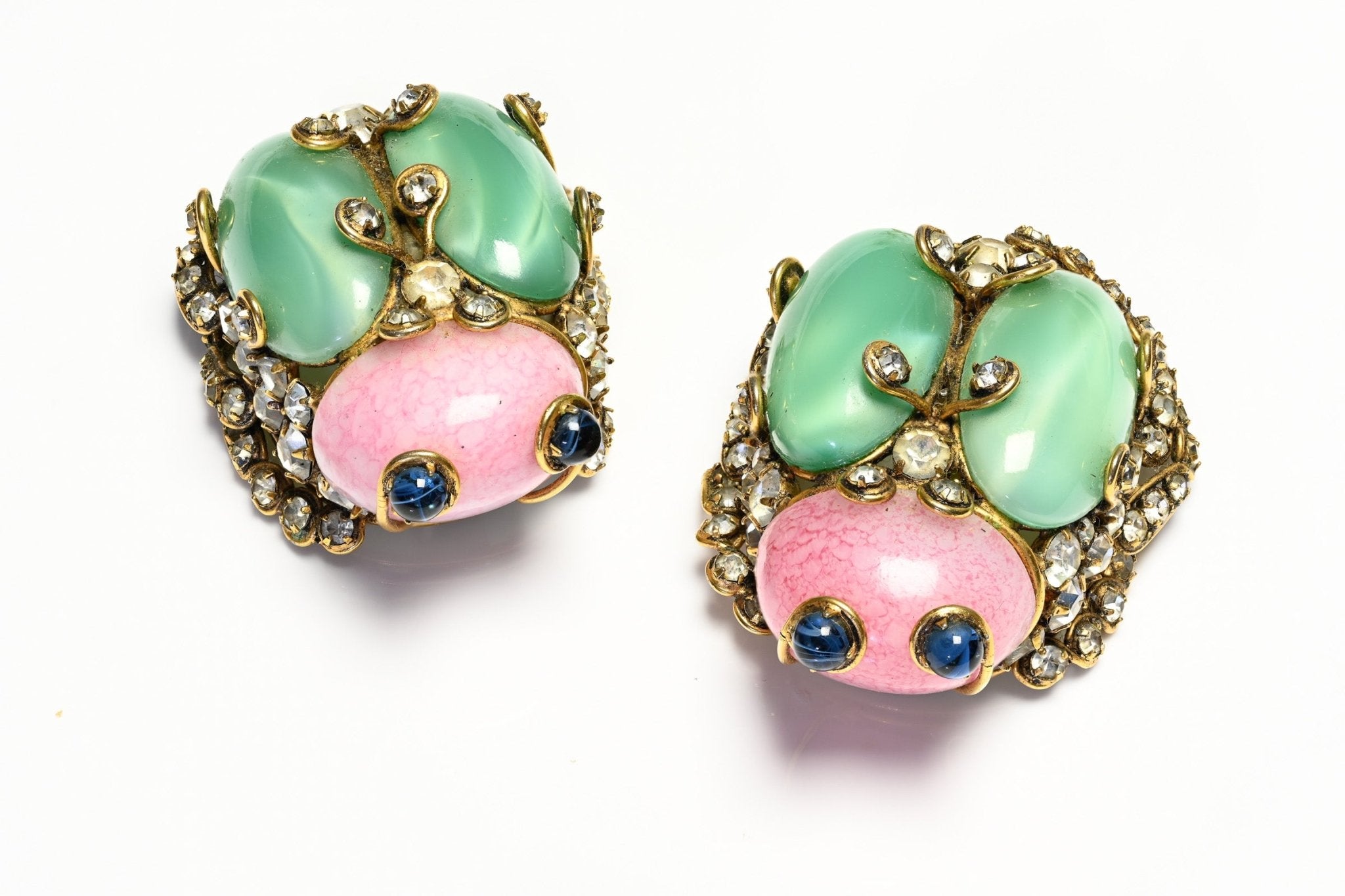 Iradj Moini Large Pink Green Blue Cabochon Crystal Bug Earrings
