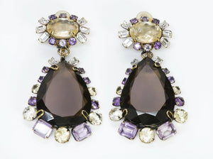 Iradj Moini Long Amethyst Citrine Flower Earrings