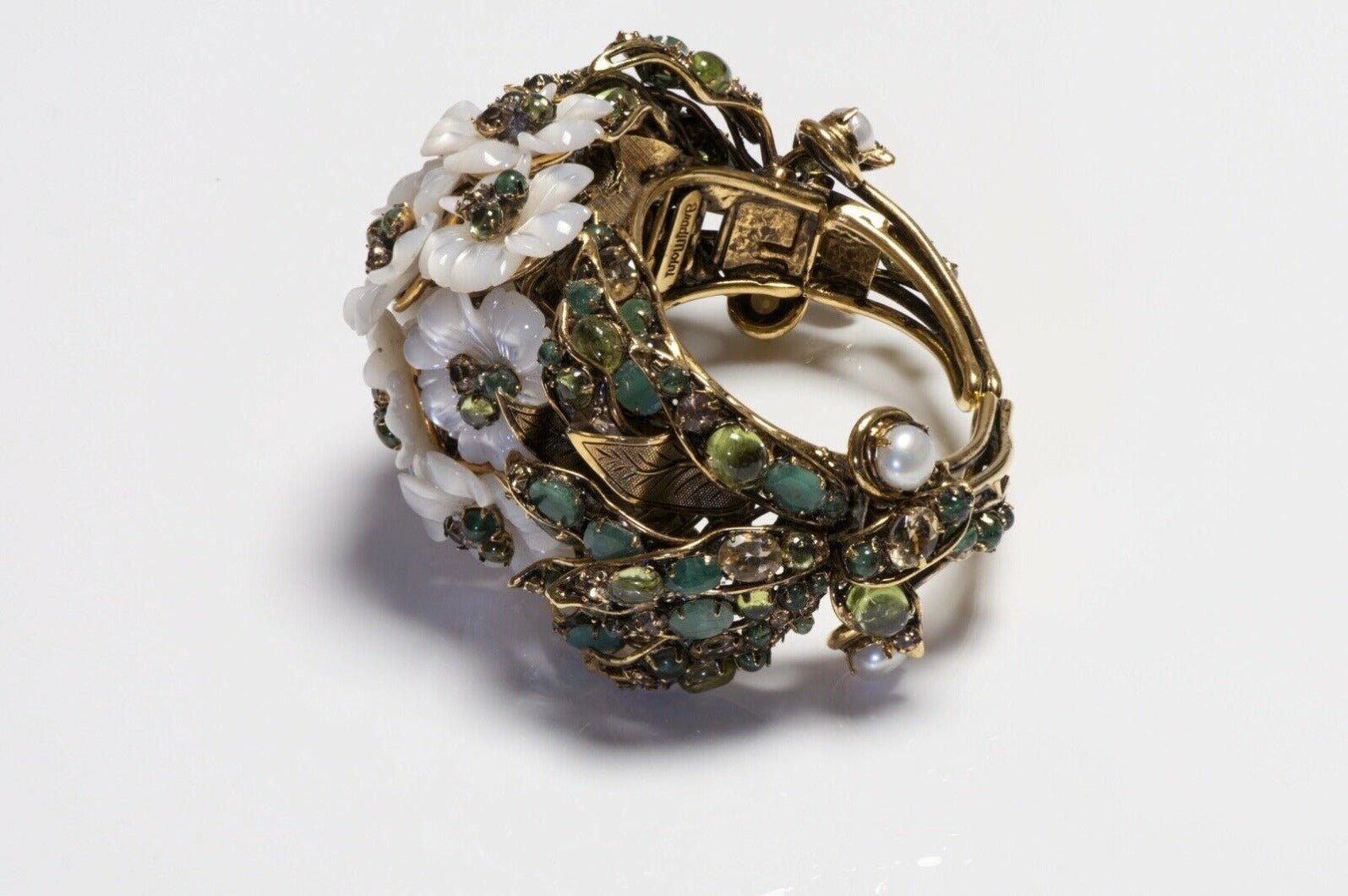 Iradj Moini Mother of Pearl Emerald Citrine Flower Women's Cuff Bracelet