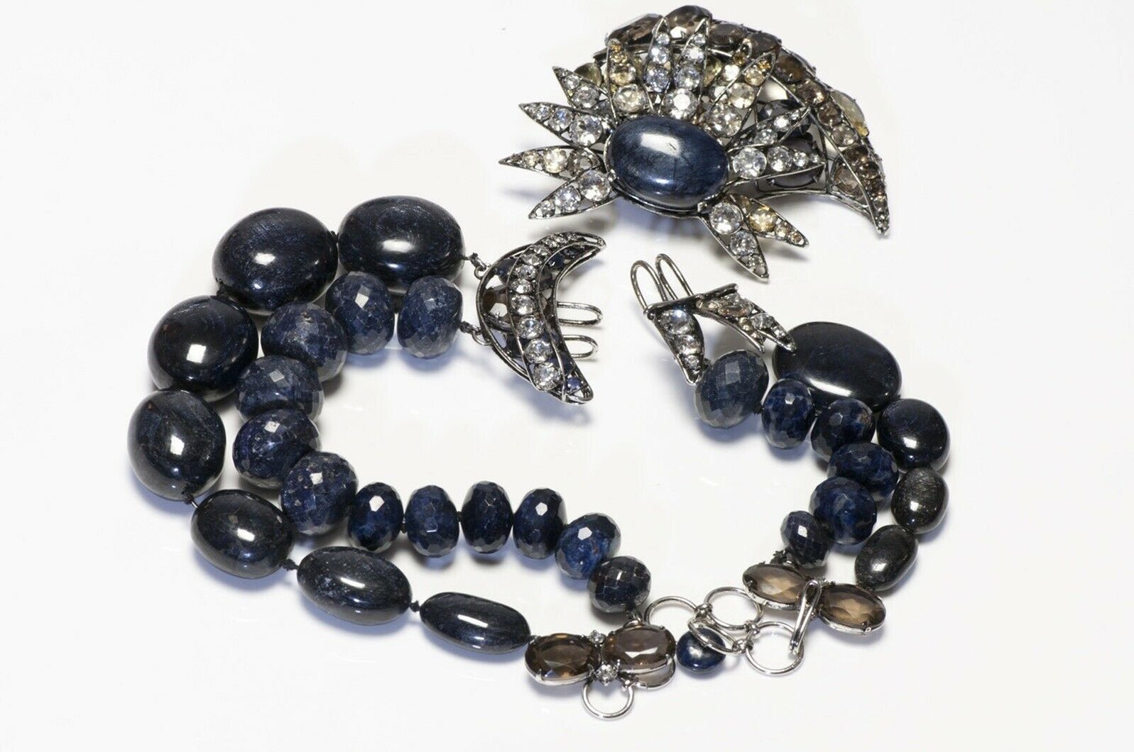 Iradj Moini Sapphire Lapis Beads Flower Convertible Bracelet Brooch Necklace