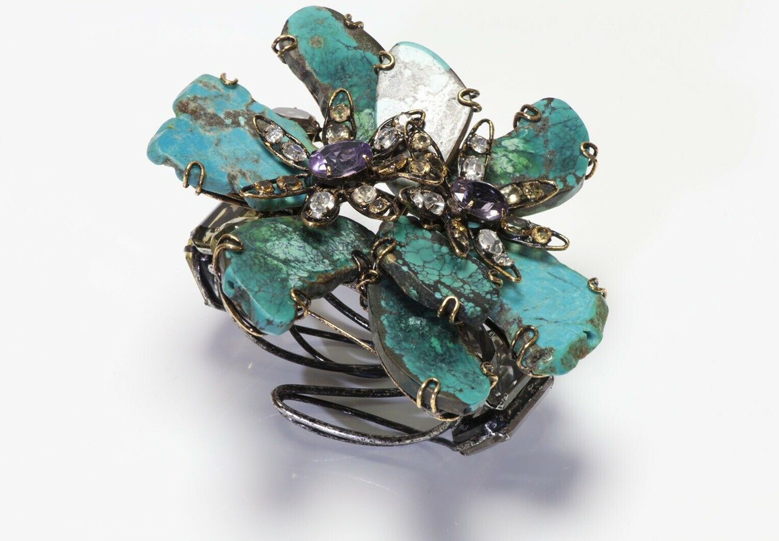 Iradj Moini Turquoise Amethyst Citrine Flower Convertible Brooch Cuff Bracelet