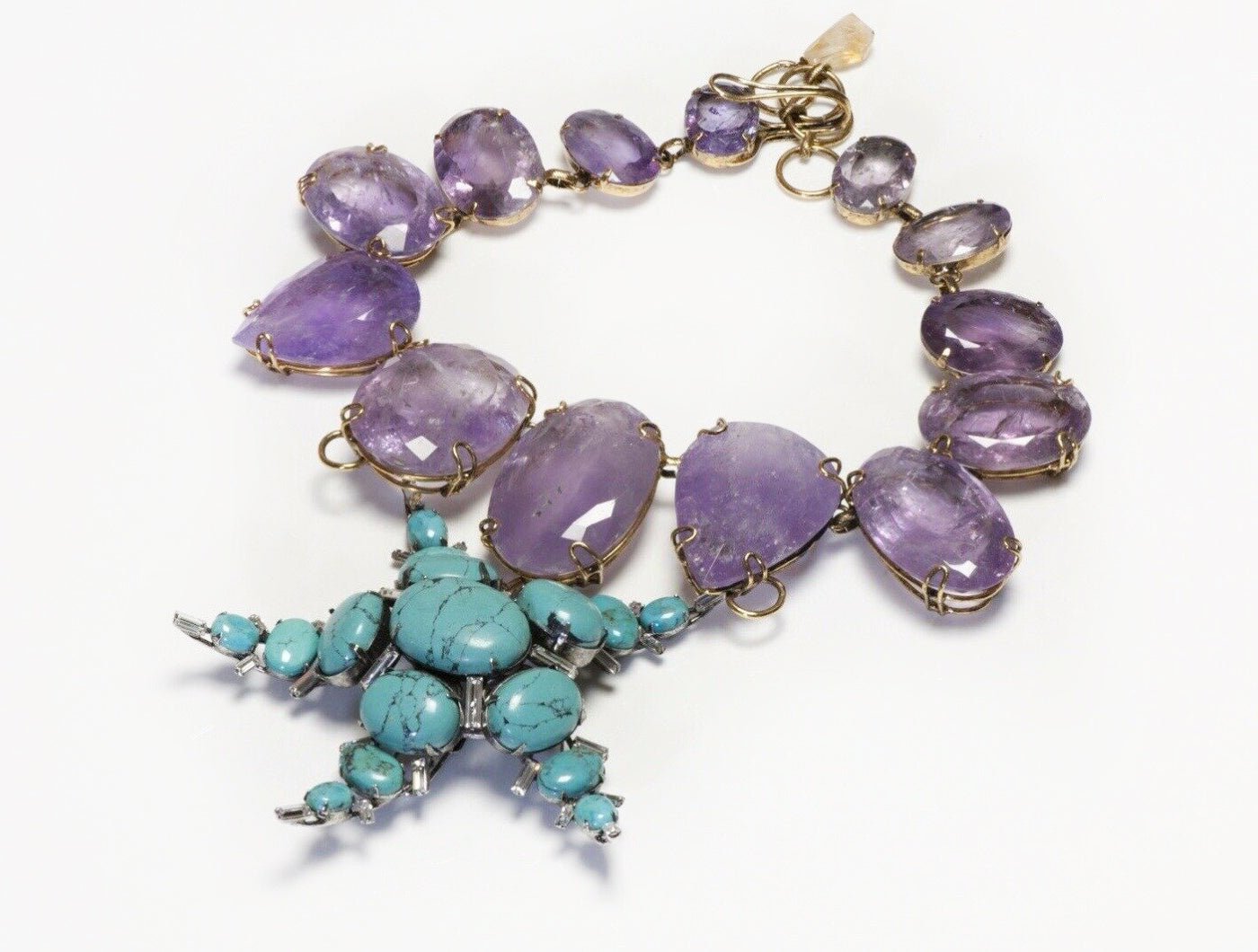 Iradj Moini Turquoise Amethyst Starfish Convertible 3 Brooch Collar Necklace