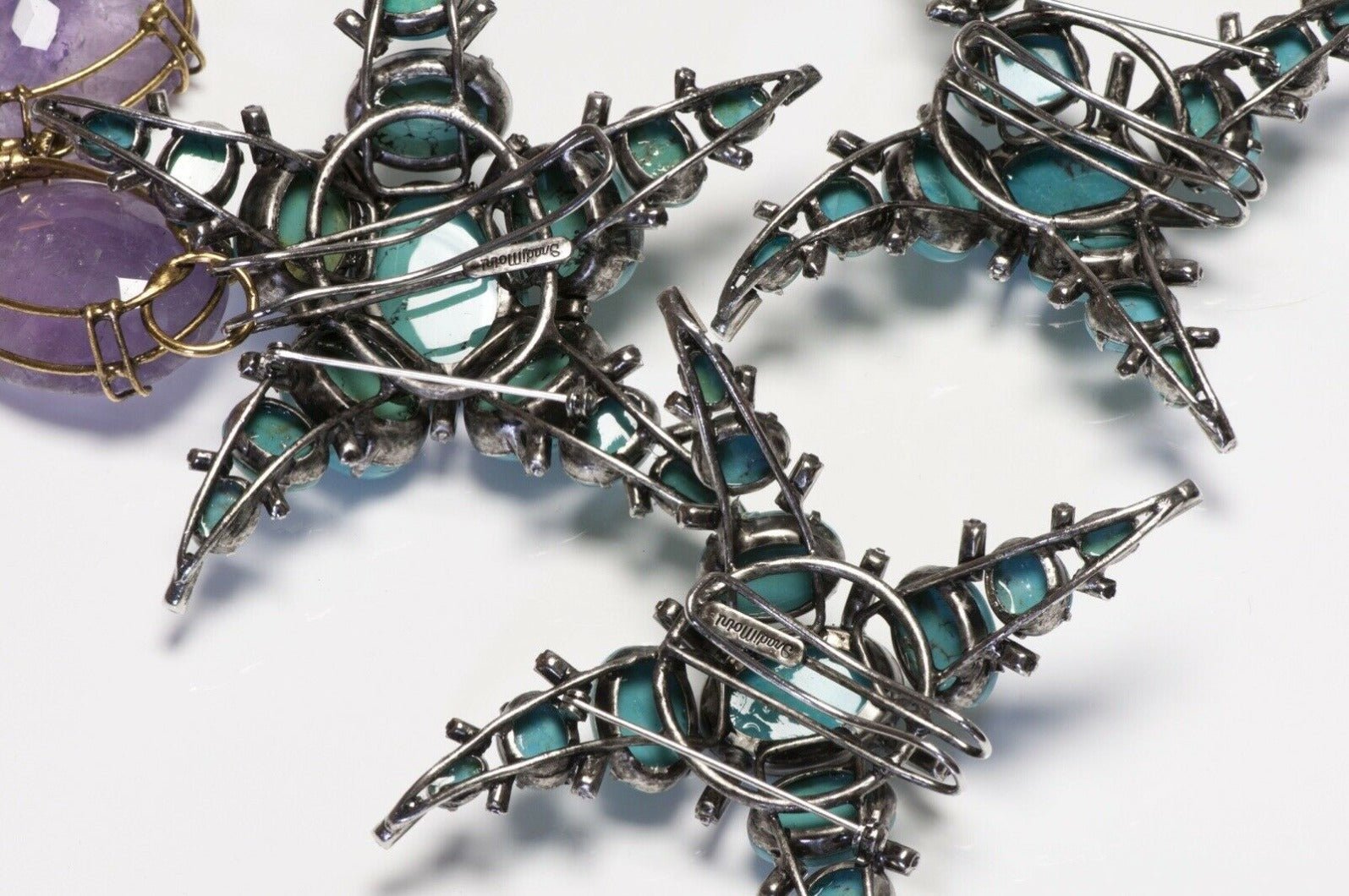 Iradj Moini Turquoise Amethyst Starfish Convertible 3 Brooch Collar Necklace