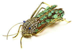 Iradj Moini Green Blue Crystal Large Grasshopper Brooch