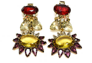 Vintage Iradj Moini Amethyst Citrine Red Crystal Chandelier Earrings