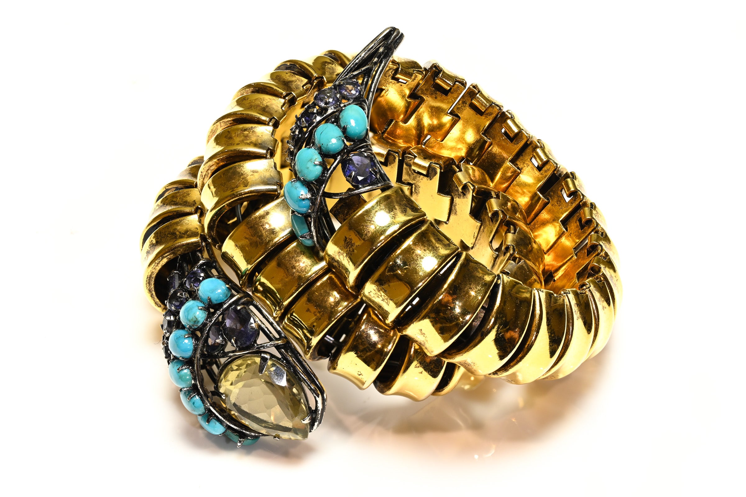 Vintage Iradj Moini Turquoise Amethyst Snake Wrap Bracelet 1