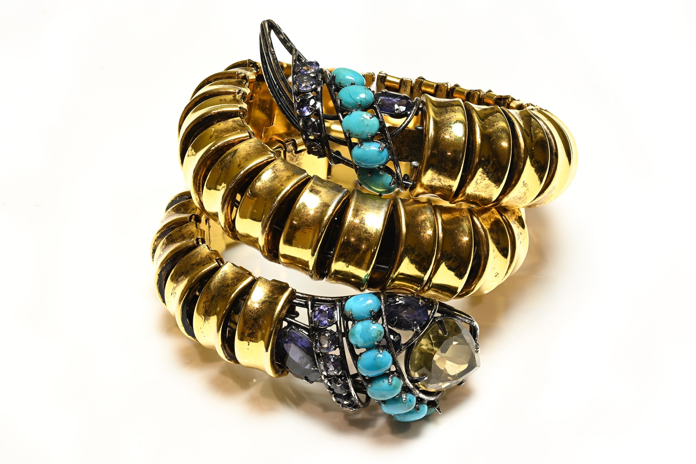 Vintage Iradj Moini Turquoise Amethyst Snake Wrap Bracelet