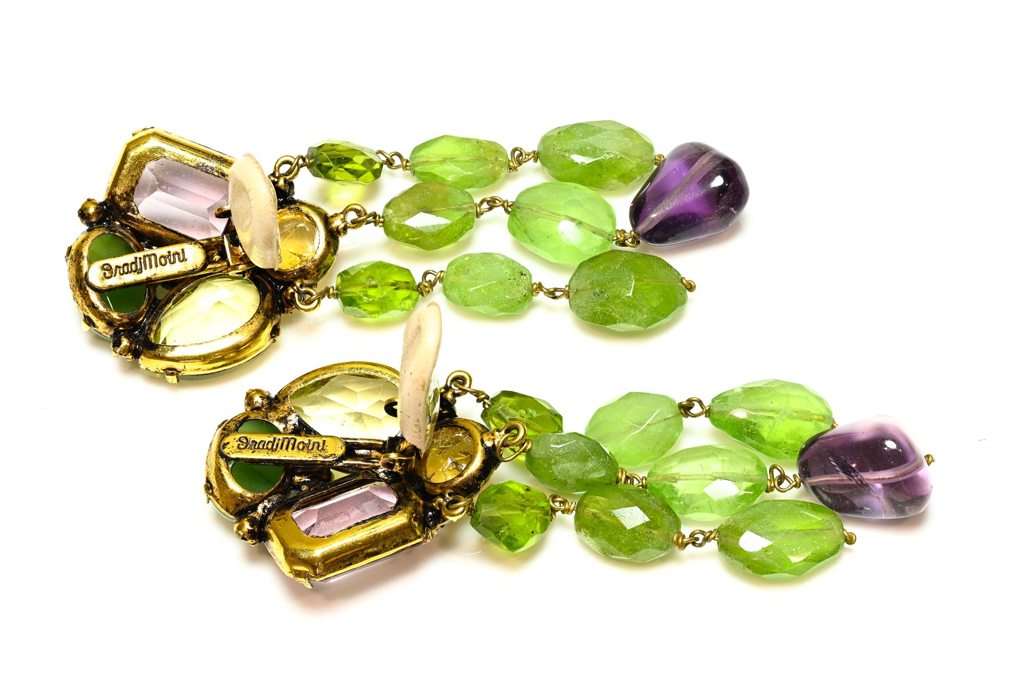 Iradj Moini Amethyst Green Agate Beads Drop Tassel Earrings 2