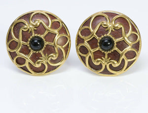 Isabel Canovas 1980’s Gold Plated Wood Round Earrings
