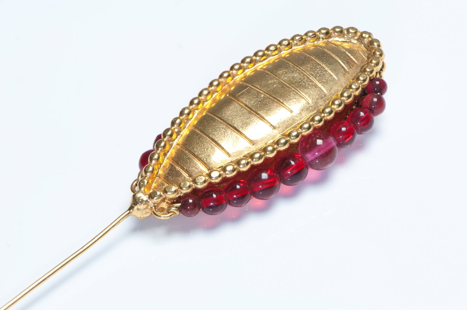 Isabel Canovas 1980’s Maison Gripoix Red Glass Beads Pod Hat Pin Brooch