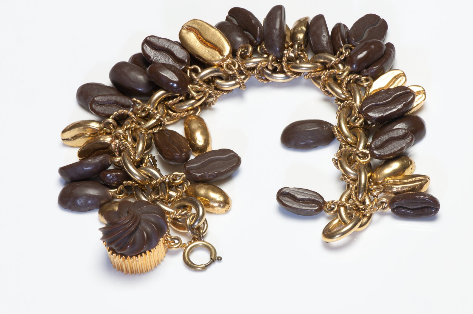 Isabel Canovas Paris 1980’s Gold Plated Coffe Bean Cupcake Charm Bracelet