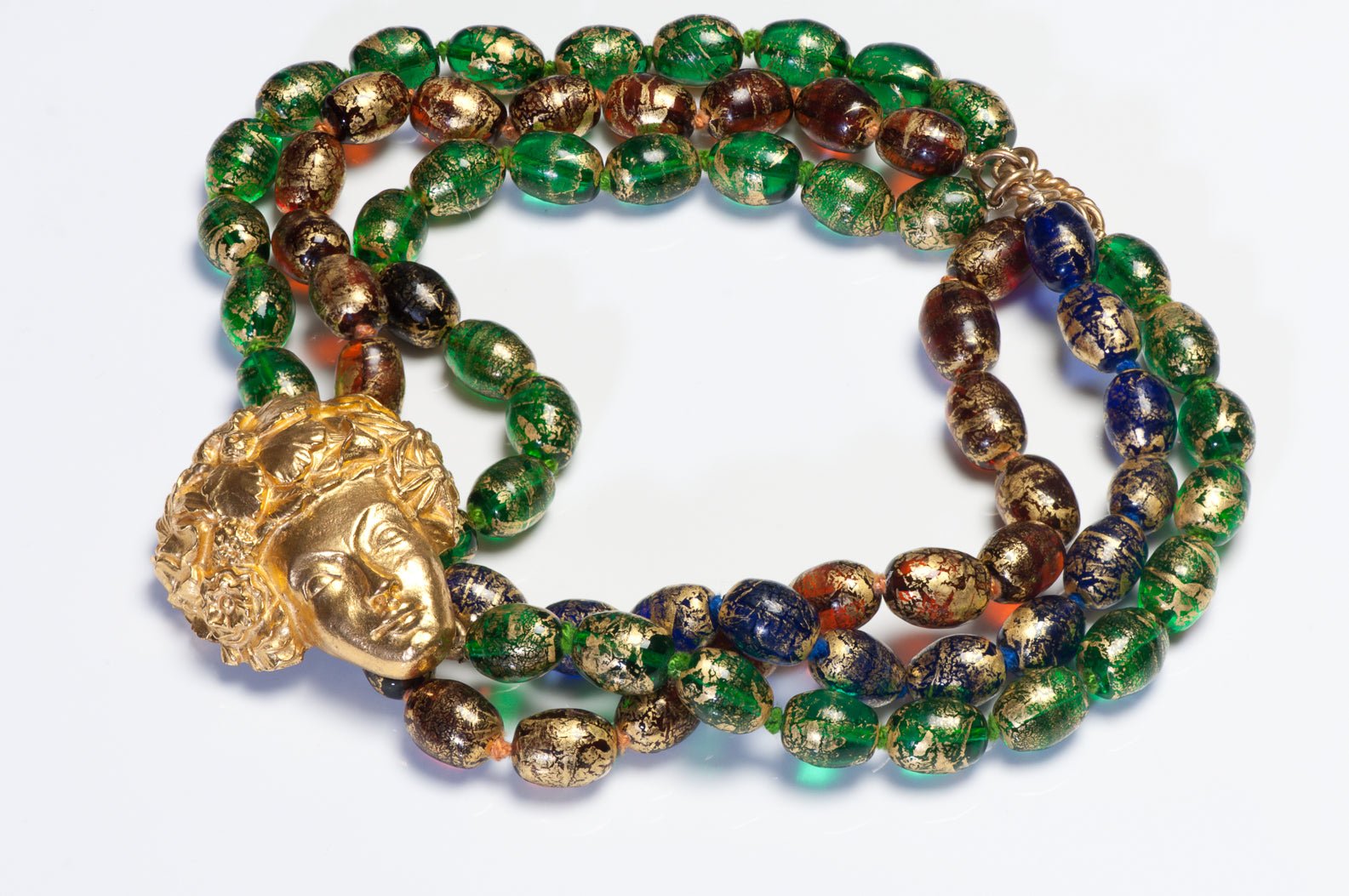 Isabel Canovas Paris 1980’s Maison Gripoix Green Blue Red Glass Beads Bracelet