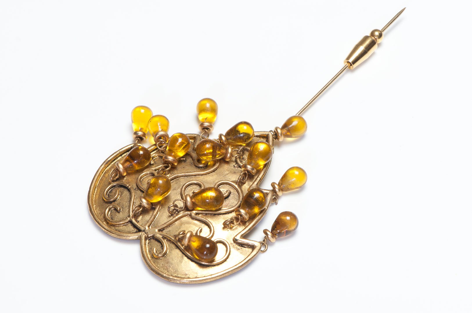 Isabel Canovas Paris 1980’s Maison Gripoix Yellow Glass Beads Heart Pin Brooch